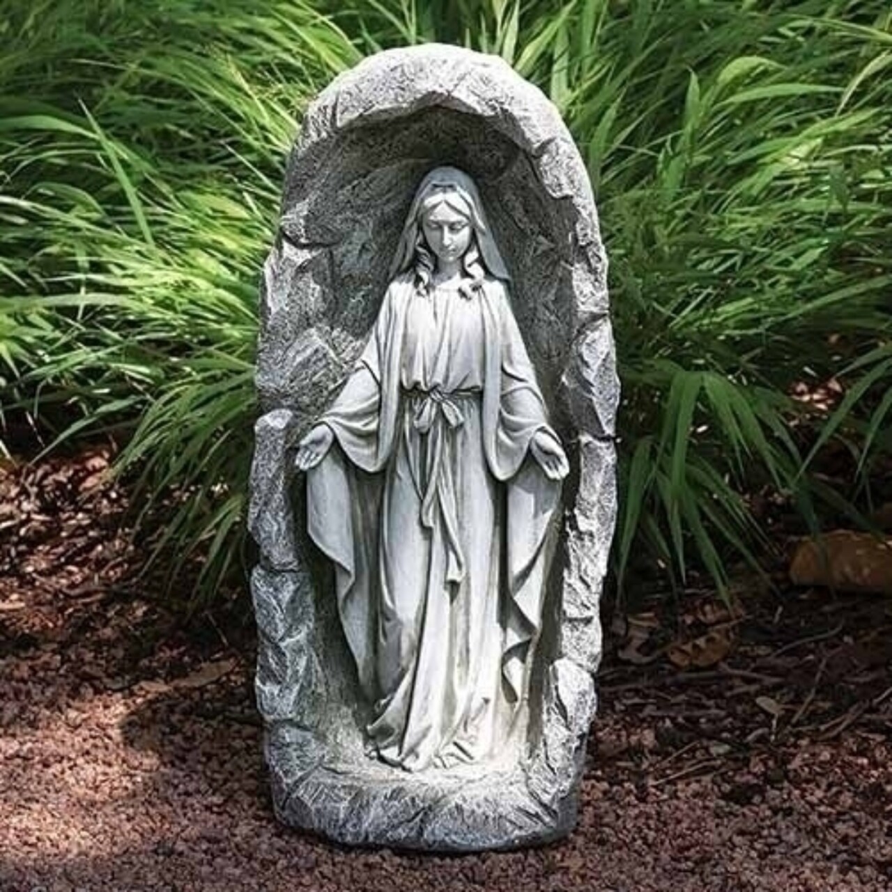 Roman 18.75" LED Lighted Solar Our Lady of Virgin Mary Outdoor Garden Statue